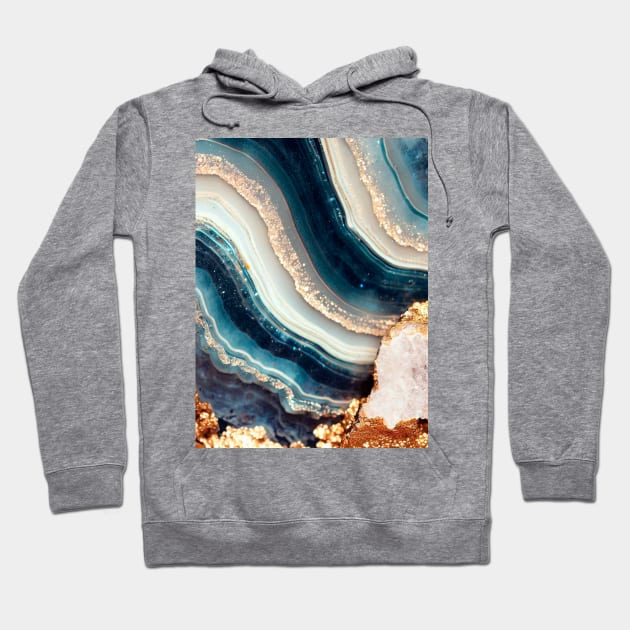Geode Blue Mineral and Gold Texture Hoodie by UniqueMe